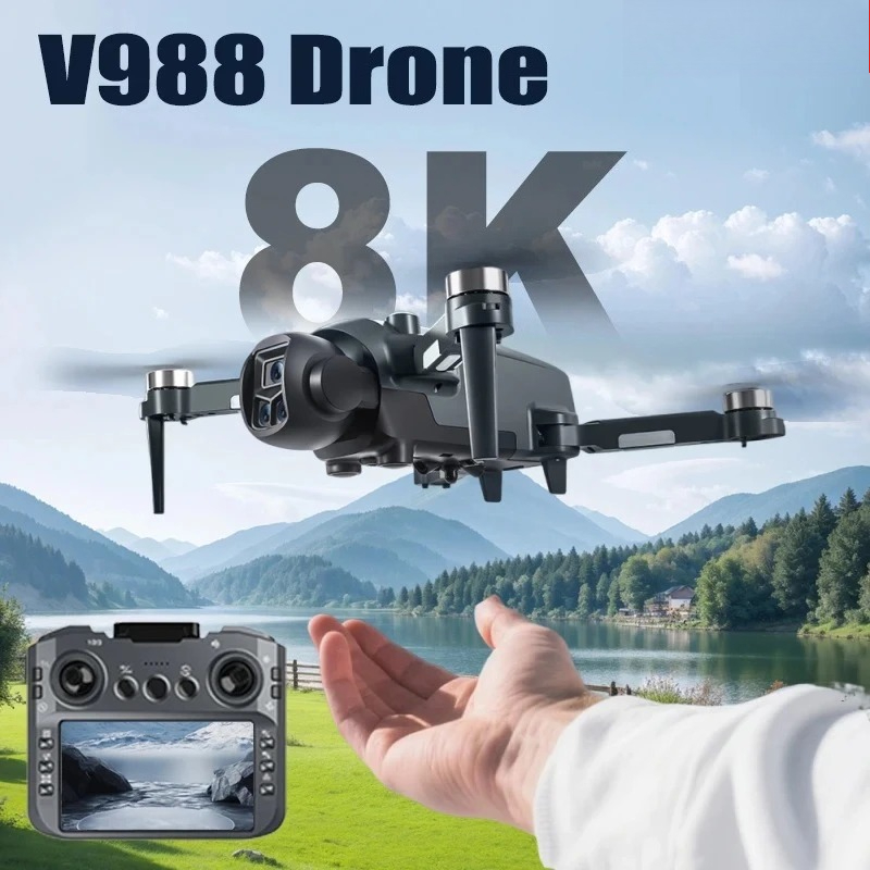 Drone Camera Night Vision - โดรนรุ่นดั้งเดิม V988 กล้องคู่ความละเอียด 8K HD พร้อมรีโมทคอนโทรลระดับมืออาชีพพร้อมหน้าจอ